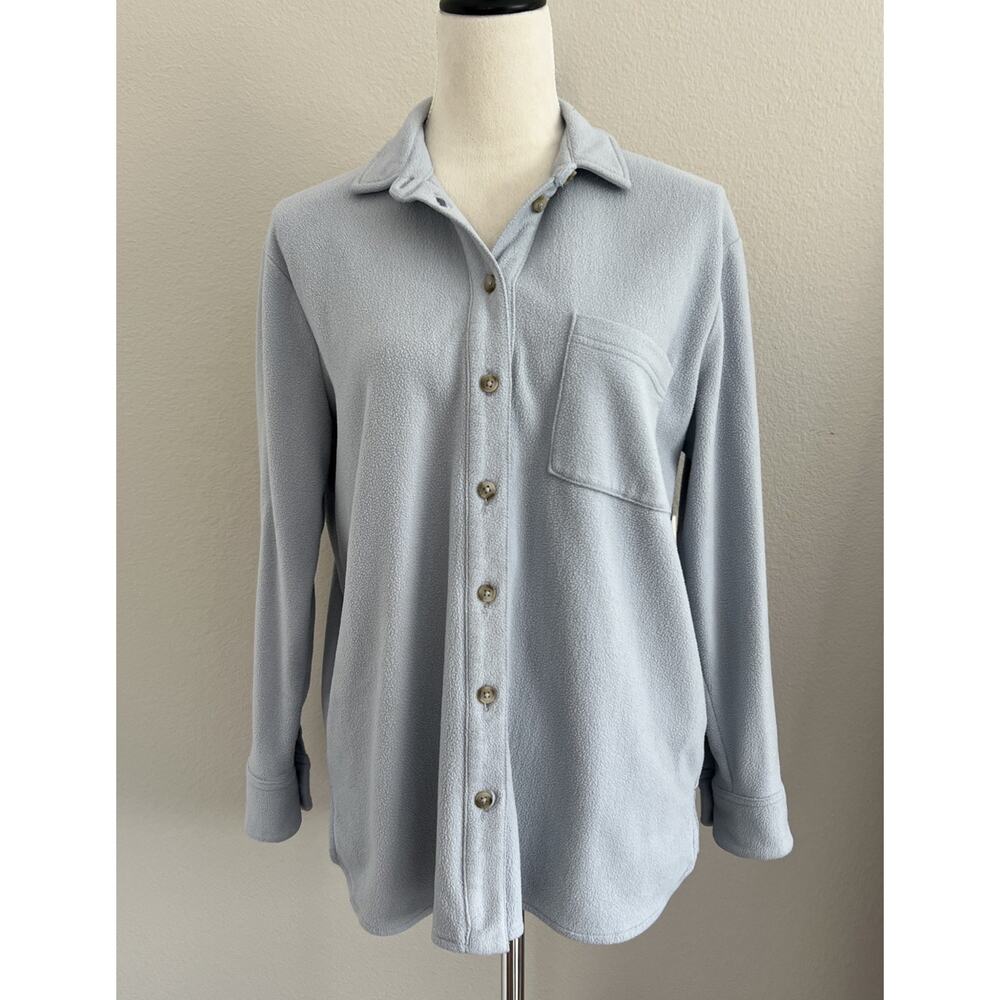 Madewell MWL Shirt-Jacket Womens XS Fleecelayer Shacket Blue Button Front Casual